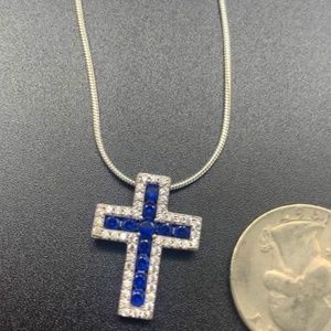 Sparkling Sapphire and Swarovski Crystals Set in Sterling Pendant Necklace